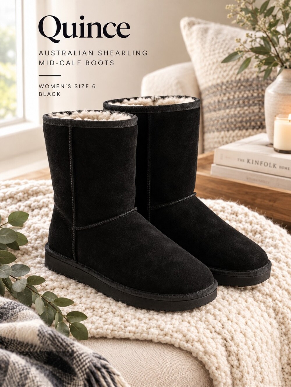 Quince Australian Shearling Boots Women’s 6 Black Suede Winter Boots NWT